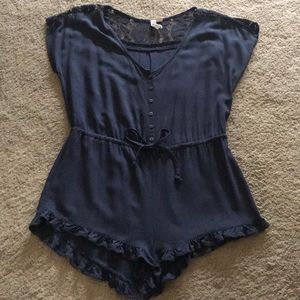 Blue Lace Back Romper
